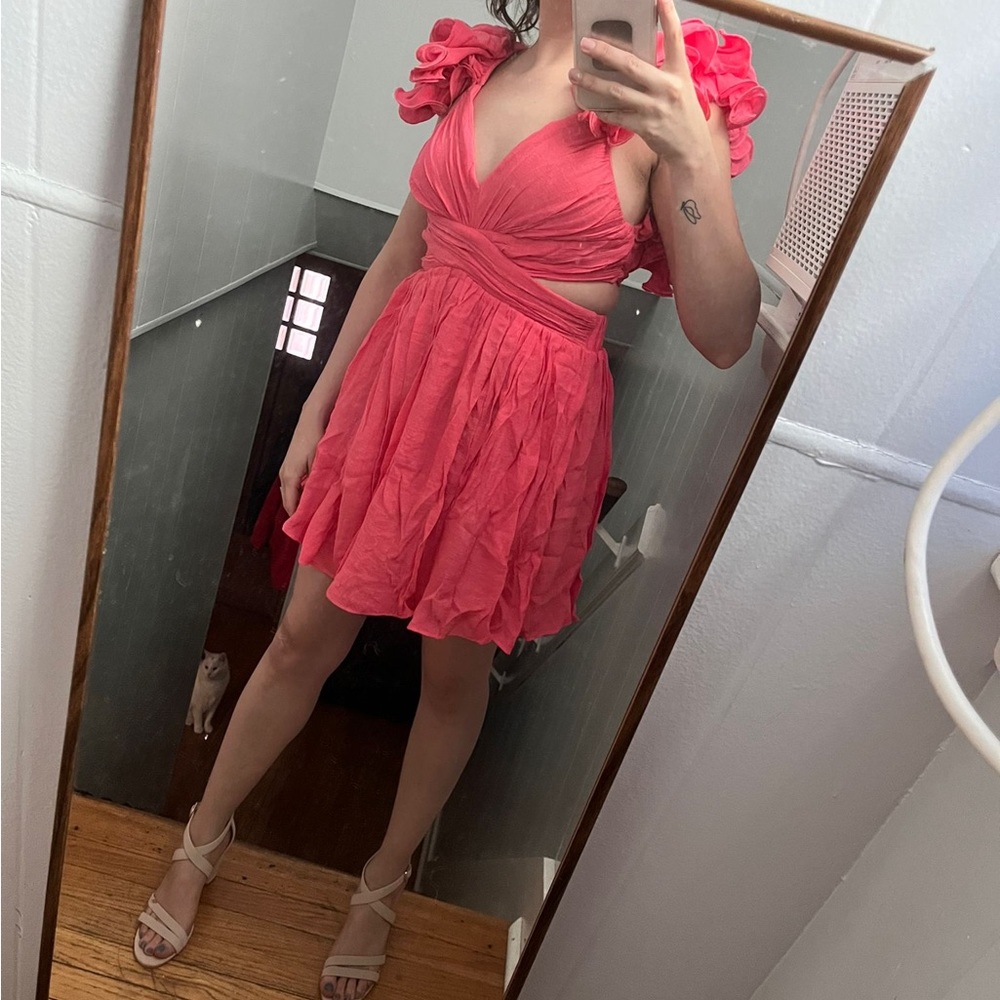 Dress size S. I got it for a wedding…so it is pretty new.